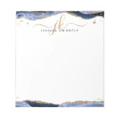 Elegant Blue Agate Script Monogram Initialen Notitieblok (Voorkant)