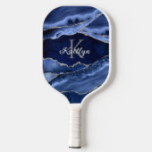 Elegant Blue Agate Silver Glitter Monogram Naam Pickleball Paddle (Achterkant)