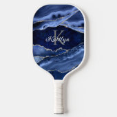Elegant Blue Agate Silver Glitter Monogram Naam Pickleball Paddle (Voorkant)
