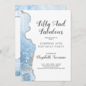 Elegant Blue Agate Surprise 50th Birthday Kaart (Voorkant / Achterkant)