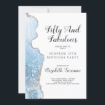 Elegant Blue Agate Surprise 50th Birthday Kaart<br><div class="desc">Een elegante verrassing 50ste verrassingsverjaardagsfeestje op een trendy blauwe agate met een zilveren glitter uitnodiging.  scripttypografie. Chic-stijl</div>