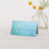 Elegant Blue and Blauwgroen Waterverf Beach Weddin Plaatskaartje (Achterkant)