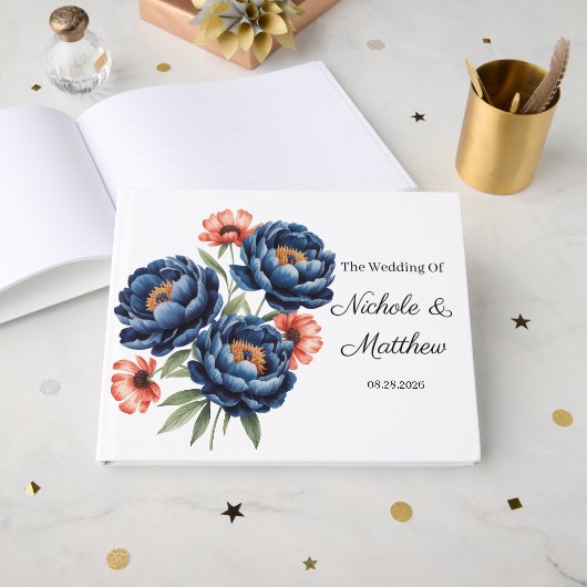 Elegant Blue and Burnt Orange Floral Wedding  Gastenboek (Voorkant open)