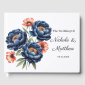 Elegant Blue and Burnt Orange Floral Wedding  Gastenboek (Voorkant)
