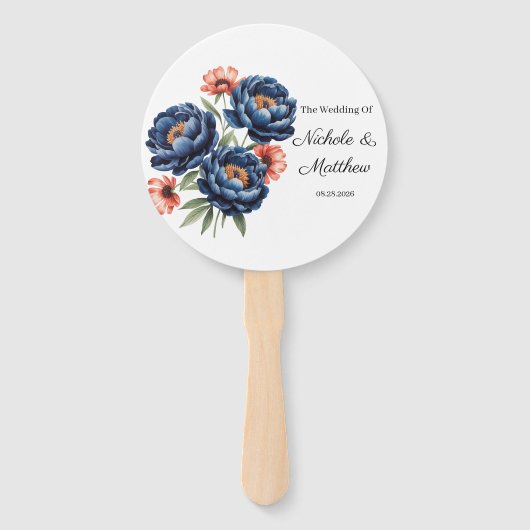 Elegant Blue and Burnt Orange Floral Wedding  Handwaaier (Voorkant)
