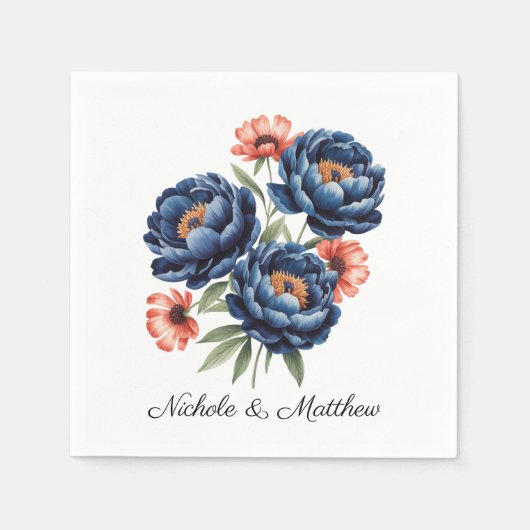 Elegant Blue and Burnt Orange Floral Wedding Servet (Voorkant)