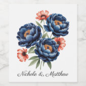 Elegant Blue and Burnt Orange Floral Wedding Wijn Etiket (Enkel label)