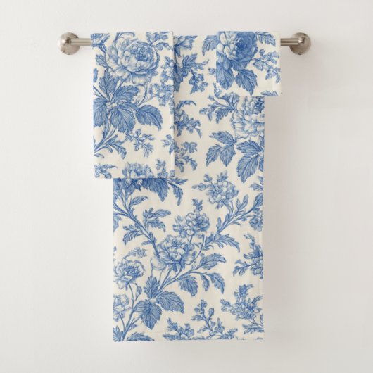 Elegant Blue and Cream Floral Toile de Jouy Bad Handdoek (Insitu)