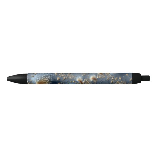 Elegant Blue and Gold Abstract Black Ink Pen (Voorkant)