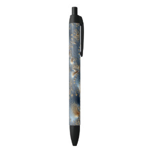 Elegant Blue and Gold Abstract Black Ink Pen