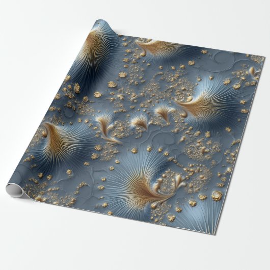 Elegant Blue and Gold Abstract Luxury Wrapping Pap Cadeaupapier (Uitgerold)