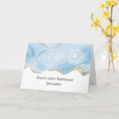 Elegant Blue and Gold Agate Border Birthday Kaart (Gele Bloem)