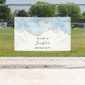 Elegant Blue and Gold Agate Border Birthday Spandoek (Insitu)