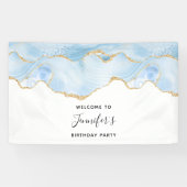Elegant Blue and Gold Agate Border Birthday Spandoek (Horizontaal)