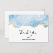 Elegant Blue and Gold Agate Border Hartelijk dank Bedankkaart (Voorkant / Achterkant)