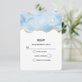 Elegant Blue and Gold Agate Border RSVP Kaartje (Staand voorkant)
