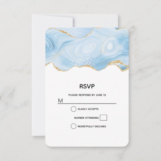 Elegant Blue and Gold Agate Border RSVP Kaartje (Voorkant)
