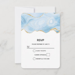 Elegant Blue and Gold Agate Border RSVP Kaartje