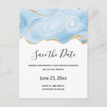 Elegant Blue and Gold Agate Border Save the Date