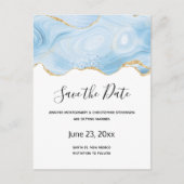 Elegant Blue and Gold Agate Border Save the Date Uitnodiging Briefkaart (Voorkant)