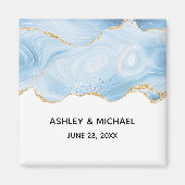 Elegant Blue and Gold Agate Border Wedding Magneet (Voorkant)