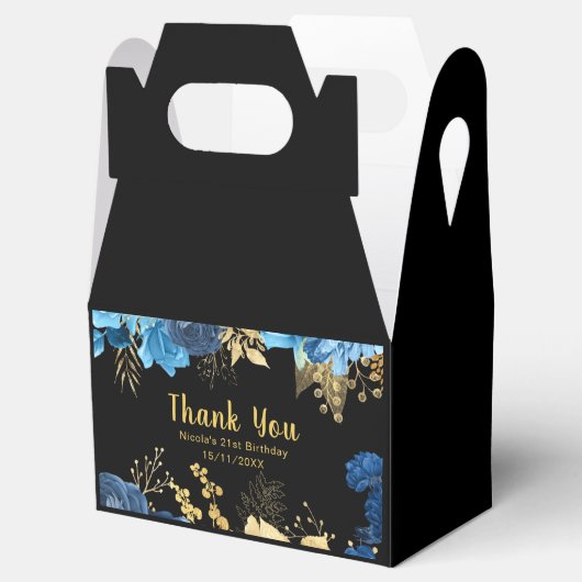 Elegant Blue and Gold Flowers Birthday Party Bedankdoosjes (Geopend)