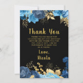 Elegant Blue and Gold Flowers Birthday Party Bedankkaart (Voorkant)