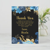 Elegant Blue and Gold Flowers Birthday Party Bedankkaart (Staand voorkant)