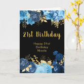 Elegant Blue and Gold Flowers Birthday Party Kaart (Gele Bloem)