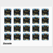 Elegant Blue and Gold Flowers Birthday Party  Vierkante Sticker (Vel)