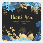 Elegant Blue and Gold Flowers Birthday Party  Vierkante Sticker (Voorkant)