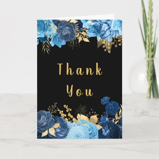 Elegant Blue and Gold Flowers Hanukkah Party Bedankkaart (Voorkant)