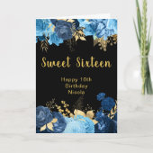 Elegant Blue and Gold Flowers Sweet Sixteen Kaart (Voorkant)