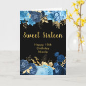 Elegant Blue and Gold Flowers Sweet Sixteen Kaart (Gele Bloem)