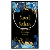Elegant Blue and Gold Flowers Sweet Sixteen Klein Cadeauzakje (Achterkant)