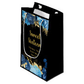 Elegant Blue and Gold Flowers Sweet Sixteen Klein Cadeauzakje (Voorkant Gekanteld)