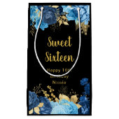 Elegant Blue and Gold Flowers Sweet Sixteen Klein Cadeauzakje (Voorkant)