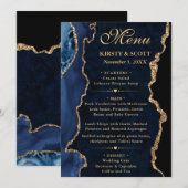 Elegant Blue and Gold Glitter Agate Wedding Menu (Voorkant / Achterkant)