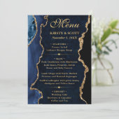 Elegant Blue and Gold Glitter Agate Wedding Menu (Staand voorkant)