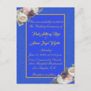 Elegant Blue and Gold Invitation Uitnodiging Briefkaart