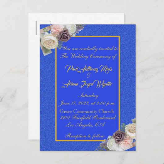 Elegant Blue and Gold Invitation Uitnodiging Briefkaart (Voorkant / Achterkant)