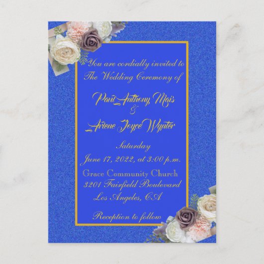 Elegant Blue and Gold Invitation Uitnodiging Briefkaart (Voorkant)