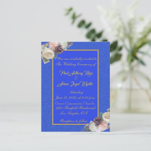 Elegant Blue and Gold Invitation Uitnodiging Briefkaart (Staand voorkant)