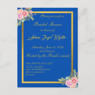 Elegant Blue and Gold Invitation Uitnodiging Briefkaart