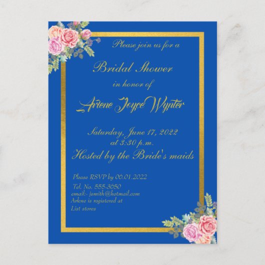 Elegant Blue and Gold Invitation Uitnodiging Briefkaart (Voorkant)