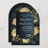 Elegant Blue and Gold Luxury Wedding Invitation Kaart (Voorkant / Achterkant)