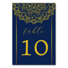Elegant Blue and Gold Mandala Weddentable Number Kaart