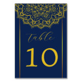 Elegant Blue and Gold Mandala Weddentable Number Kaart (Achterkant)