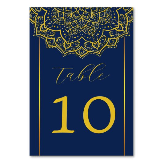 Elegant Blue and Gold Mandala Weddentable Number Kaart (Voorkant)
