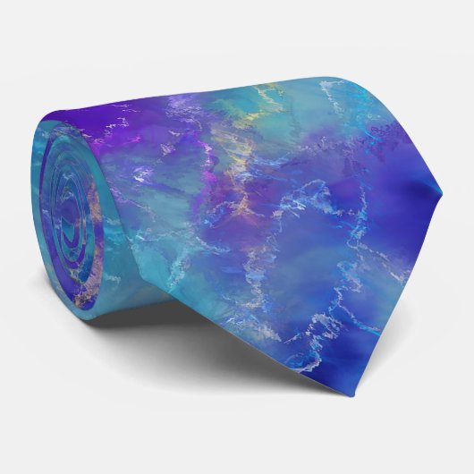 Elegant Blue And Gold Marble Pattern Stropdas (Opgerold)